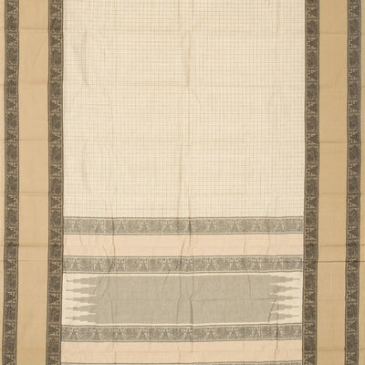 Off White Handloom Kanchi Cotton Saree With Taupe Border