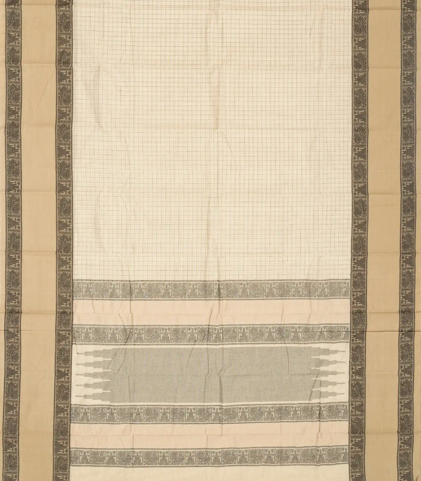 Off White Handloom Kanchi Cotton Saree With Taupe Border