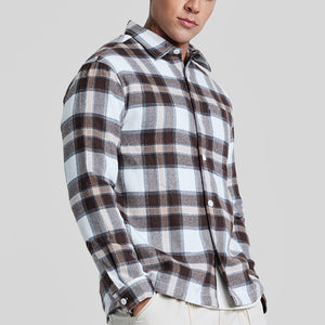 Brown Plaid Box Fit Flannel Shirt