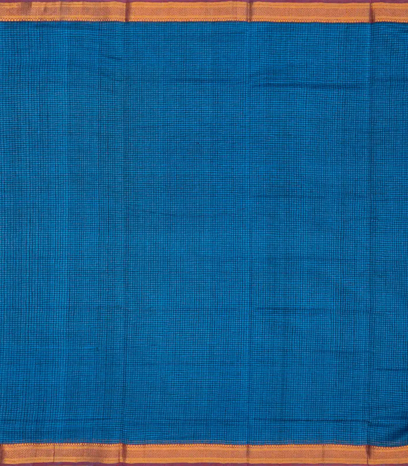 Blue Mangalagiri Cotton Saree With Checks & Contrast Zari Border