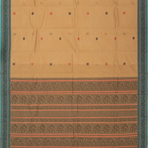 Beige Handloom Kanchi Cotton Saree With Annam & Deer Buttas