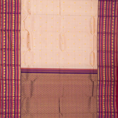 Sandal Handloom Kanchipuram Korvai Silk Saree With Zari Buttas