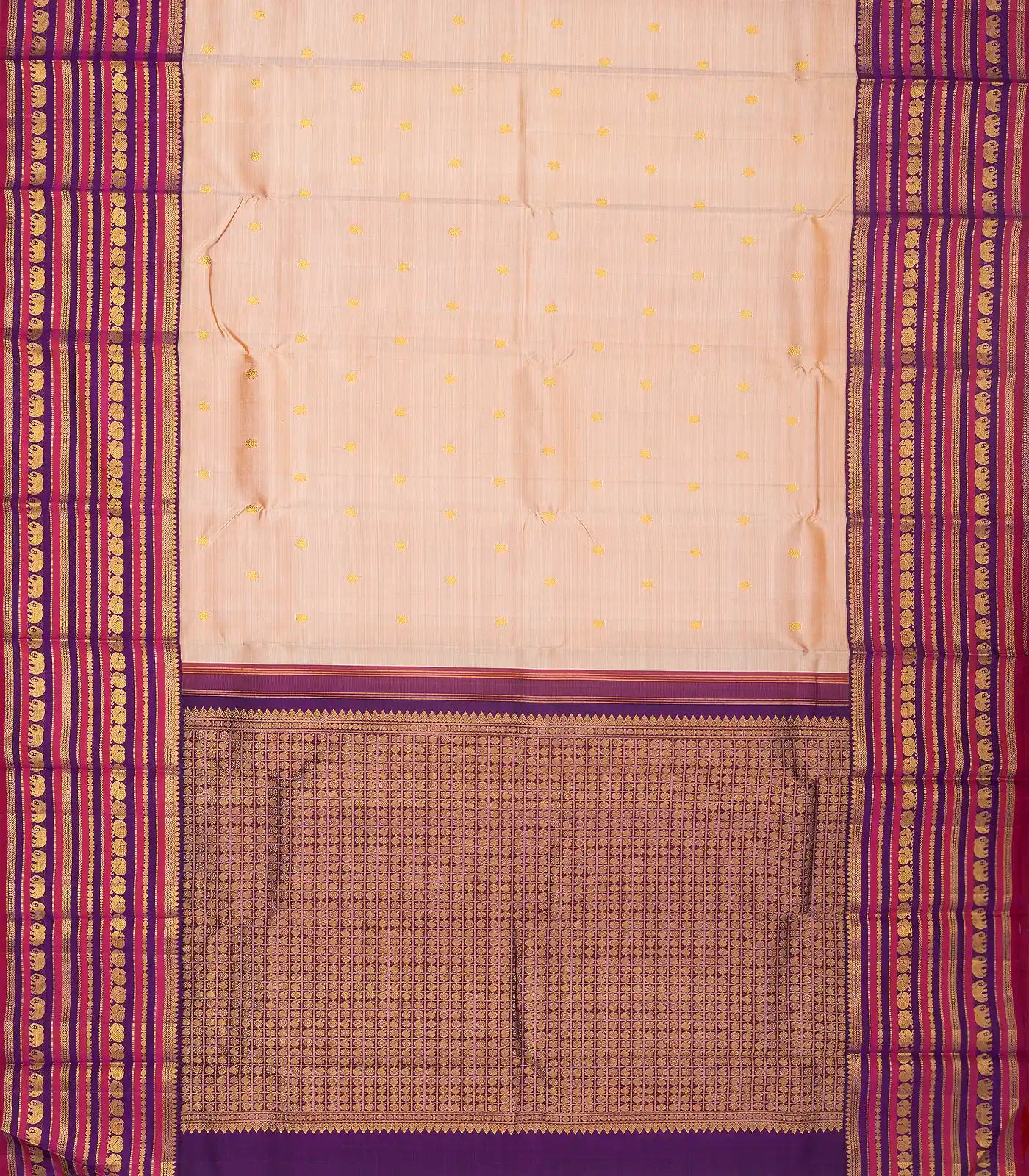 Sandal Handloom Kanchipuram Korvai Silk Saree With Zari Buttas