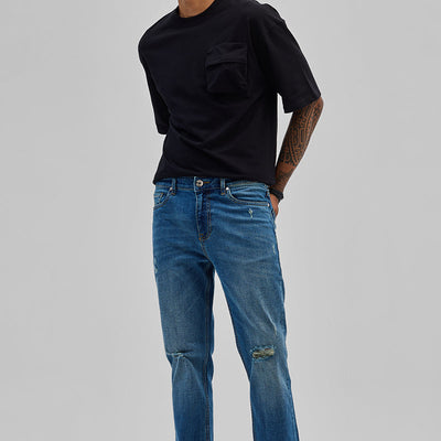 Blue Distressed Regular Fit Jeans