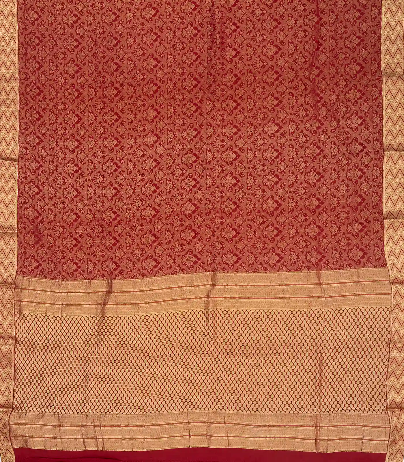 Maroon Handwoven Banarasi Georgette Silk Saree With Floral Motifs