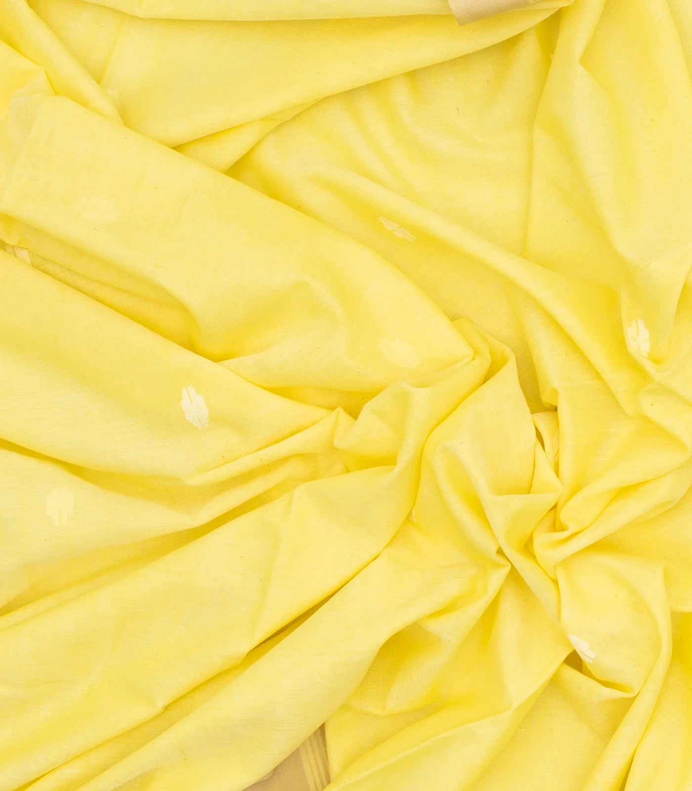 Light Yellow Handloom Bengal Cotton Saree With Flower Buttas