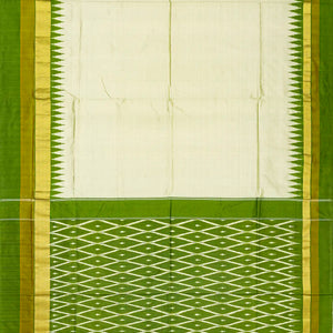 Light Green Handloom Ikat Silk Saree With Contrast Green Border