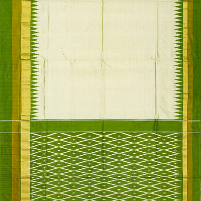 Light Green Handloom Ikat Silk Saree With Contrast Green Border