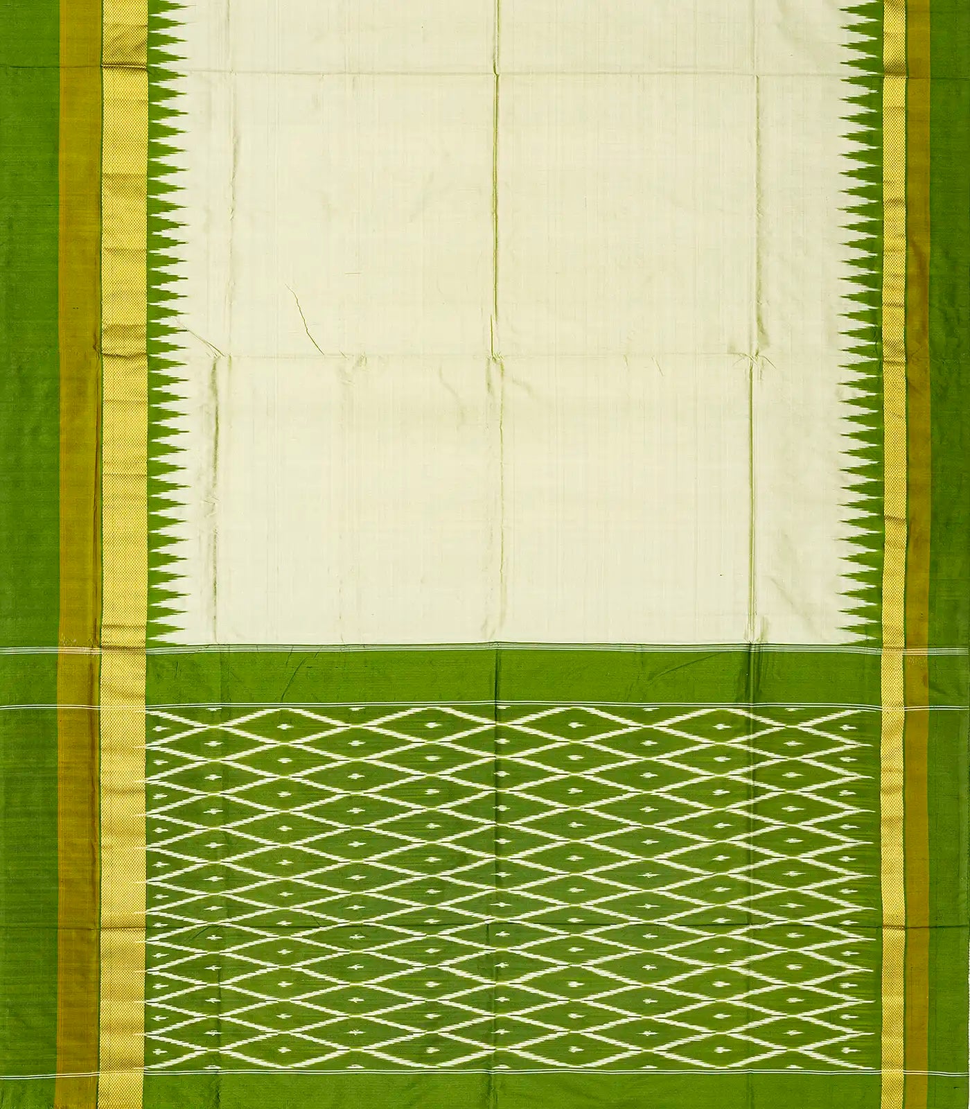 Light Green Handloom Ikat Silk Saree With Contrast Green Border