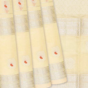 Cream Handloom Chirala Soft Silk Saree With Annam Motifs-Cream