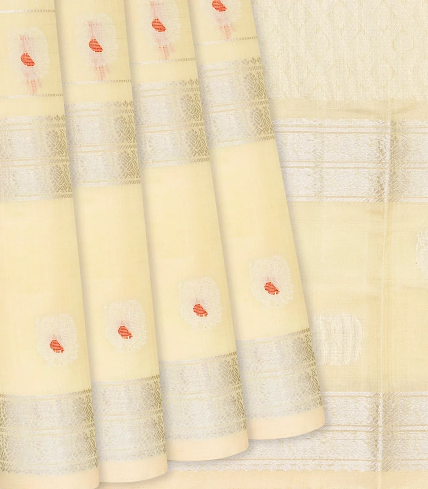 Cream Handloom Chirala Soft Silk Saree With Annam Motifs-Cream