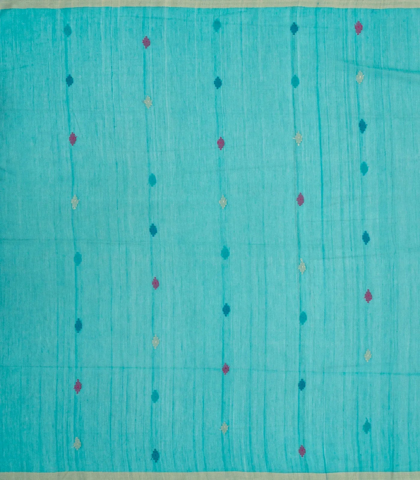 Turquoise Handloom Bengal Cotton Saree And Buttas