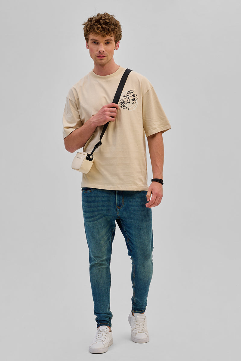 Nightmare Vision Beige Oversized Fit T-Shirt