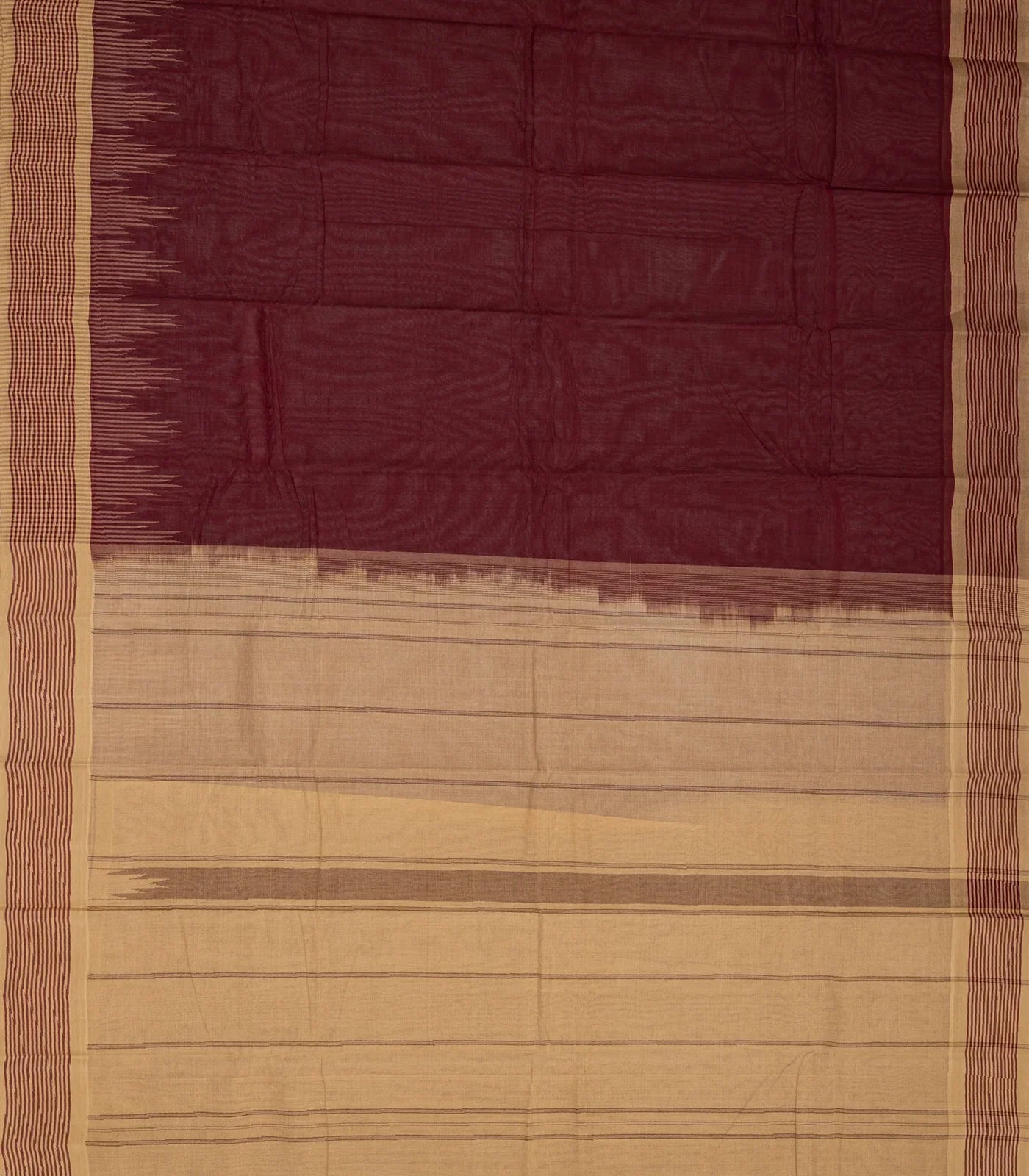 Maroon Handloom Rasipuram Cotton Saree With Checked Border