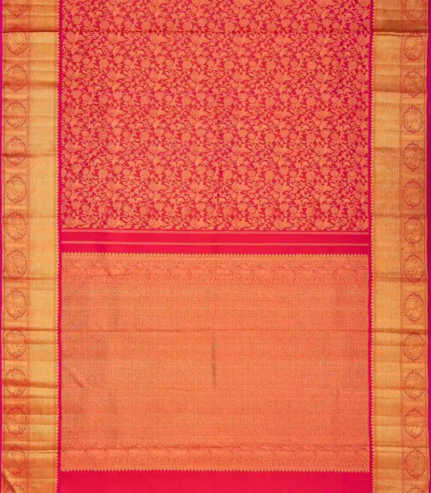 Pink Handloom Kanchipuram Silk Saree With Birds & Floral Motifs