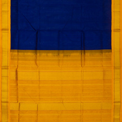 Dark Blue Handloom Silk Cotton Saree With Contrast Border
