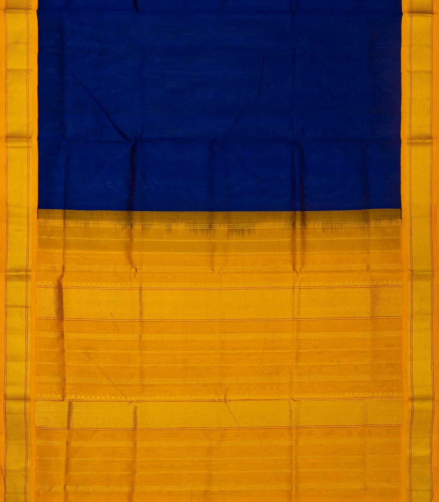 Dark Blue Handloom Silk Cotton Saree With Contrast Border