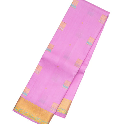 BubbleGum Pink Handloom Kanchipuram Silk Saree With Meena Buttas
