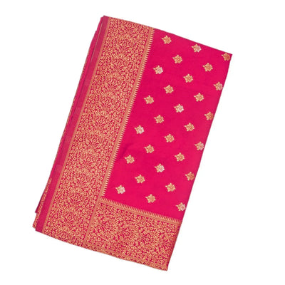 Hot Pink Woven Blended Dupion Saree With Small Floral Motifs