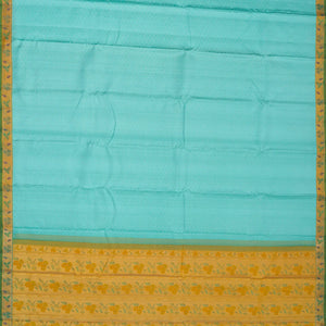 Turquoise Handloom Kanchipuram Silk Saree With Honeycomb Motifs