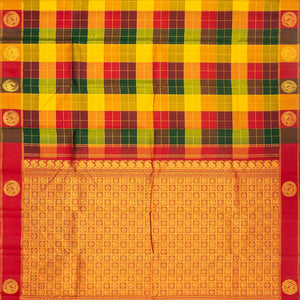 Multi Color Handloom Kanchipuram Silk Saree With Checks
