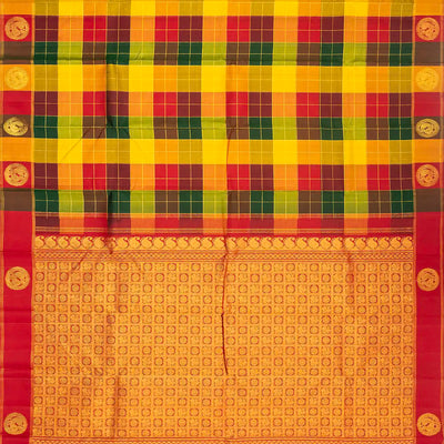 Multi Color Handloom Kanchipuram Silk Saree With Checks