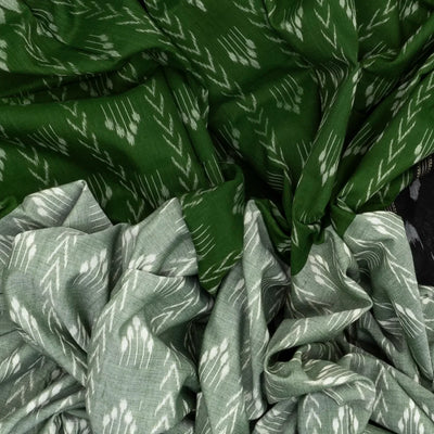 Shadow Green & Green Handloom Orissa Cotton Saree With Tie & Dye Motifs