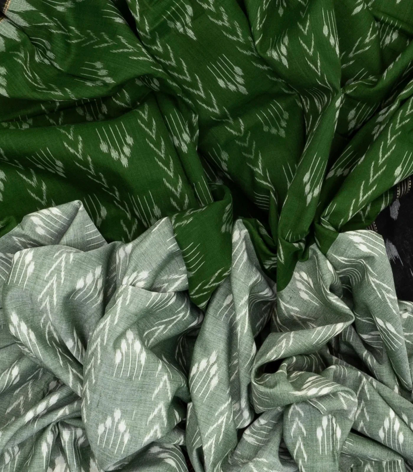 Shadow Green & Green Handloom Orissa Cotton Saree With Tie & Dye Motifs