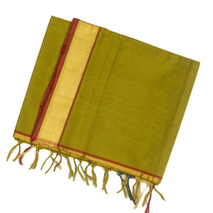 Olive Green Handloom Venkatagiri Cotton Saree With Contrast Border