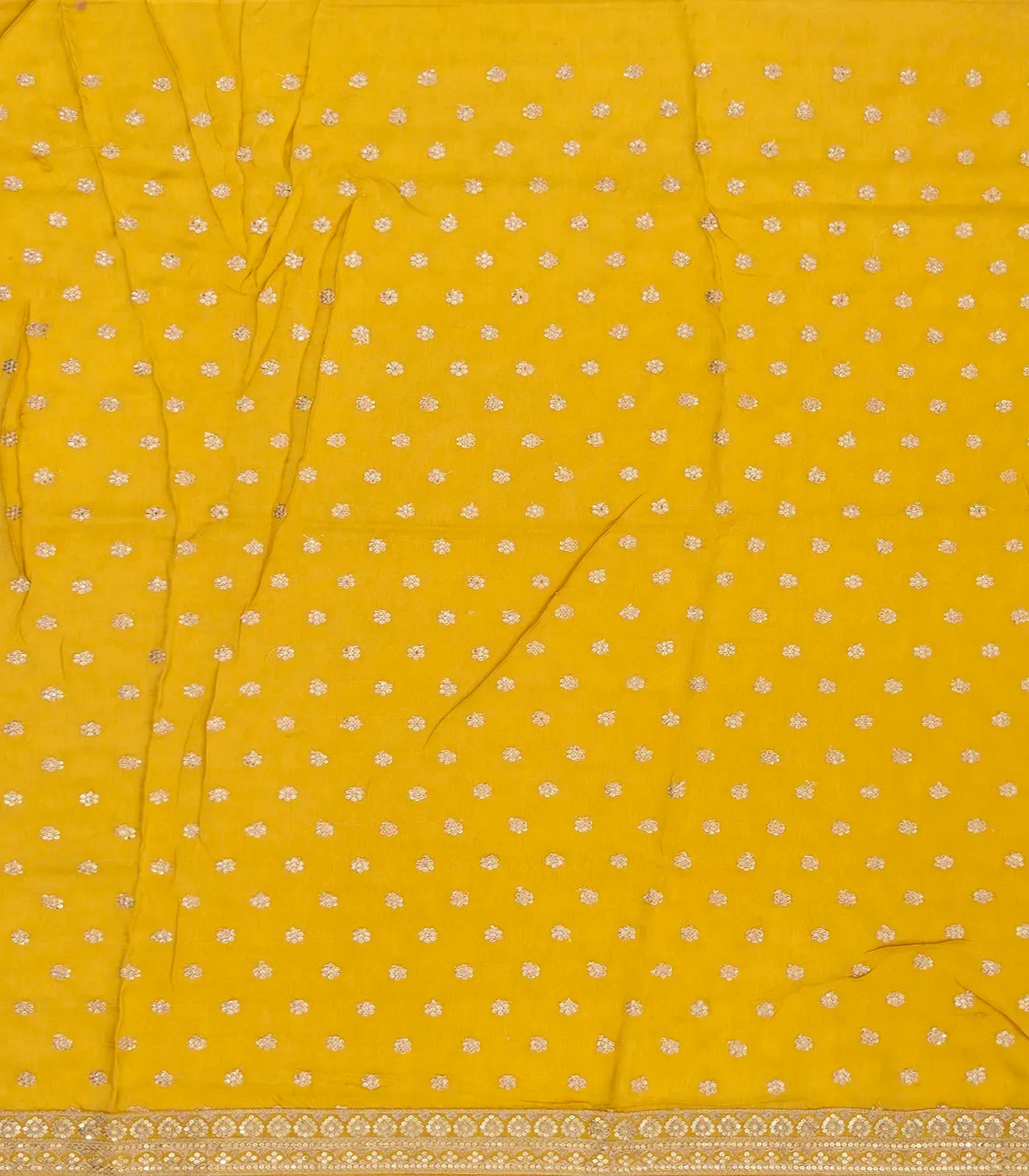 Mustard Woven Tissue Emboss Embroidery Saree