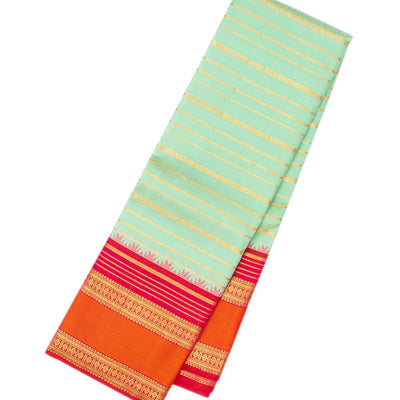 Aquamarine Handloom Kanchipuram Korvai Silk Saree With Zari Stripes