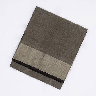 Dark Grey Handloom Plain Uppada Silk Saree With Zari Border