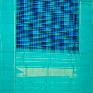 Blue Handloom Korvai Kanchipuram Silk Saree With Checks