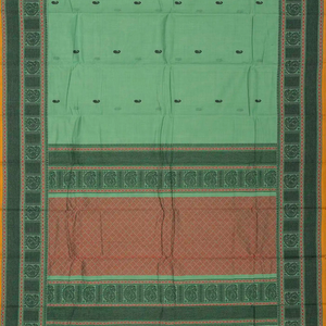 Shadow Green Handloom Kanchi Cotton Saree With Mango Buttas.