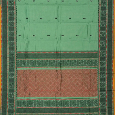 Shadow Green Handloom Kanchi Cotton Saree With Mango Buttas.