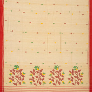 Beige Handloom Bengal Cotton Saree With Plus Buttas