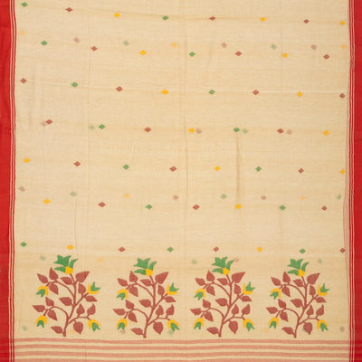Beige Handloom Bengal Cotton Saree With Plus Buttas