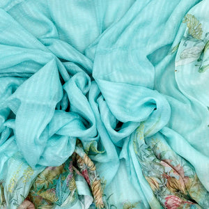 Turquoise Handwoven Banarasi Georgette Silk Saree Printed With Bird Motifs