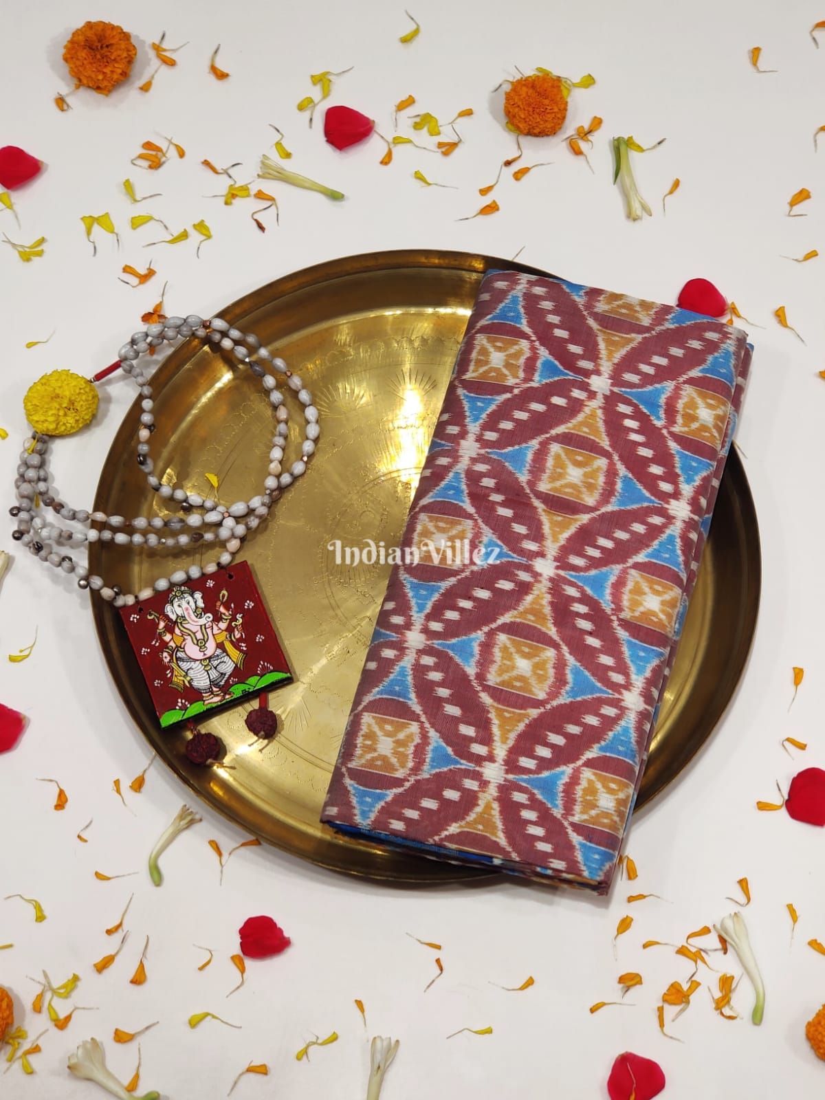 Caramel Brown Pure Sambalpuri Ikat Silk Pastel Saree