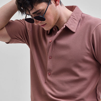 Mauve Textured Polo T-Shirt
