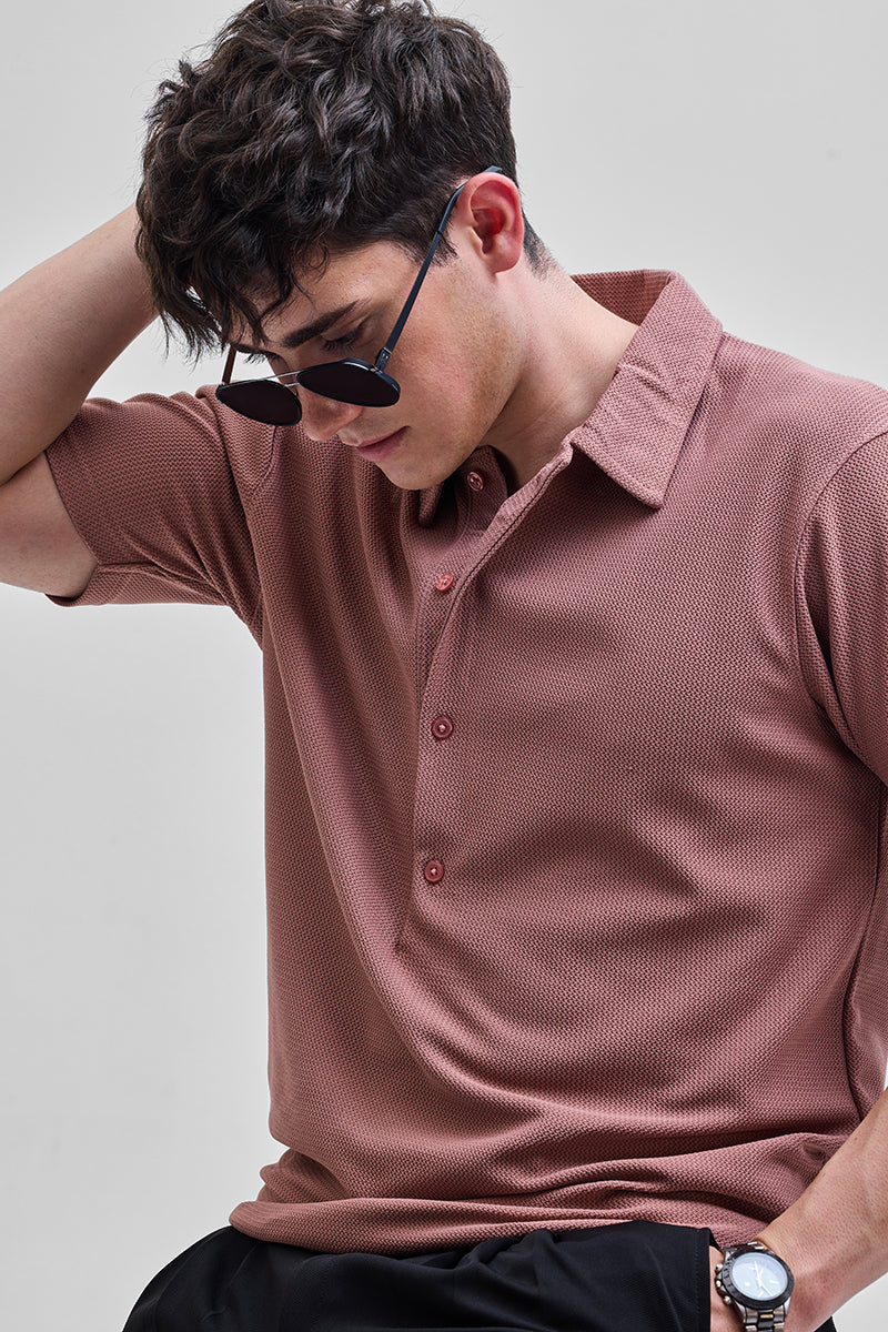 Mauve Textured Polo T-Shirt