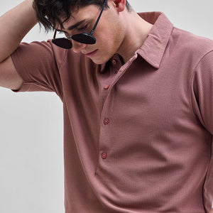 Mauve Textured Polo T-Shirt