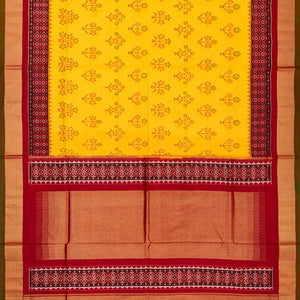 Yellow Handloom Ikat Silk Saree With Floral Motifs