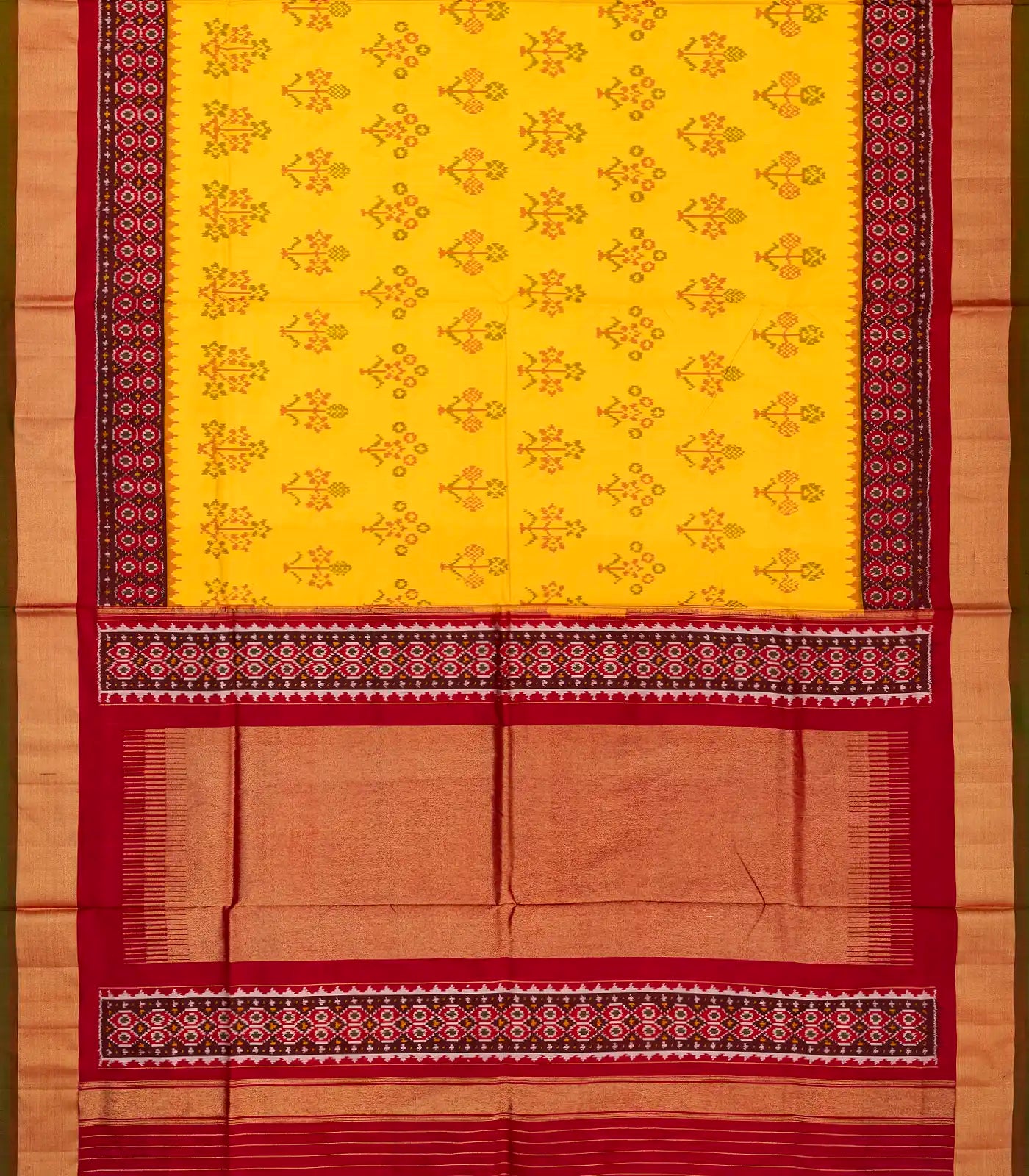 Yellow Handloom Ikat Silk Saree With Floral Motifs
