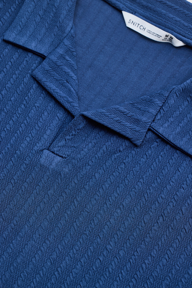 Dark Blue Textured Cuban T-Shirt