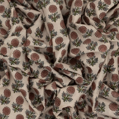 Taupe Woven Jaipur Cotton Saree With Brown Printed Floral Motifs