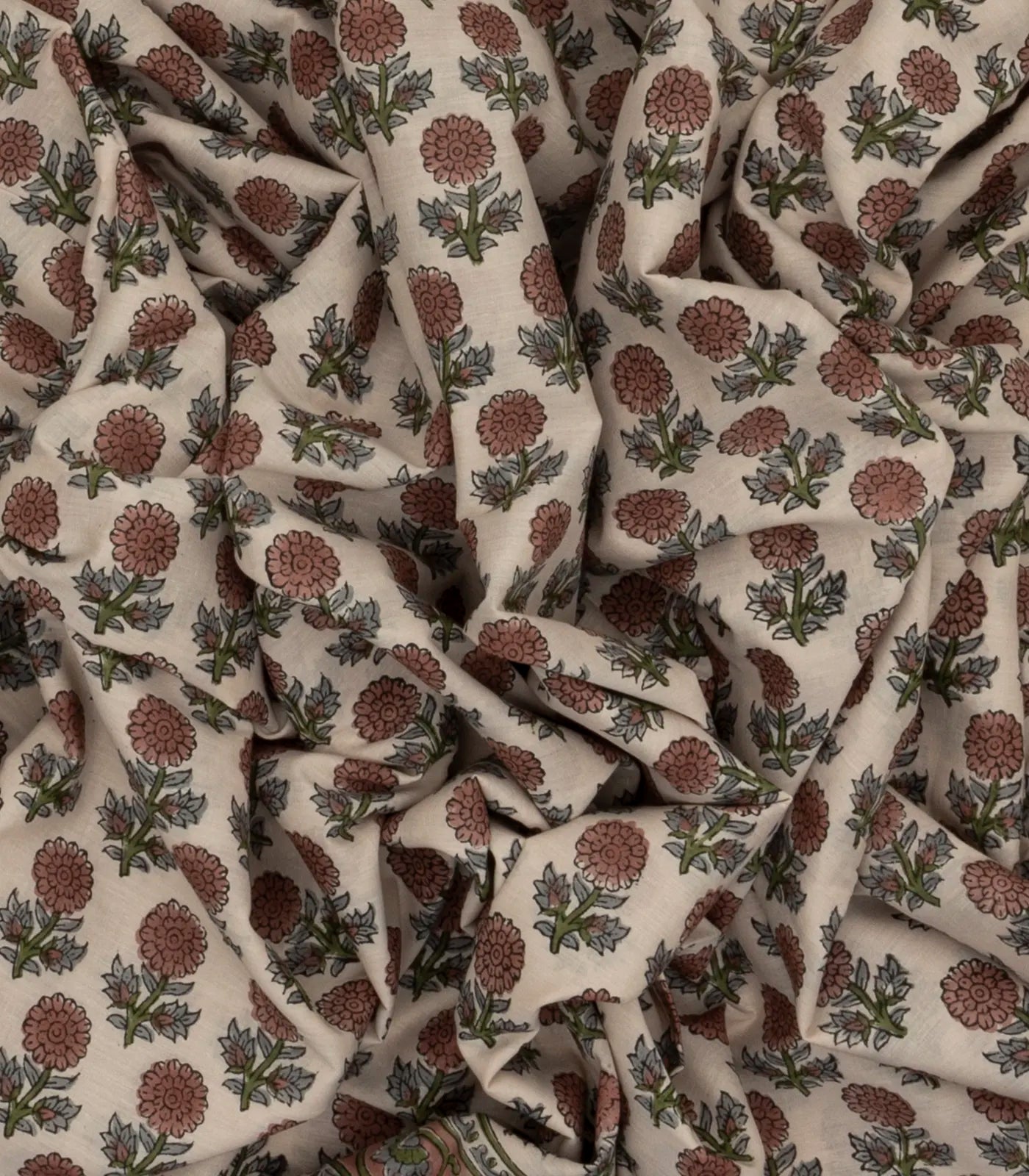 Taupe Woven Jaipur Cotton Saree With Brown Printed Floral Motifs