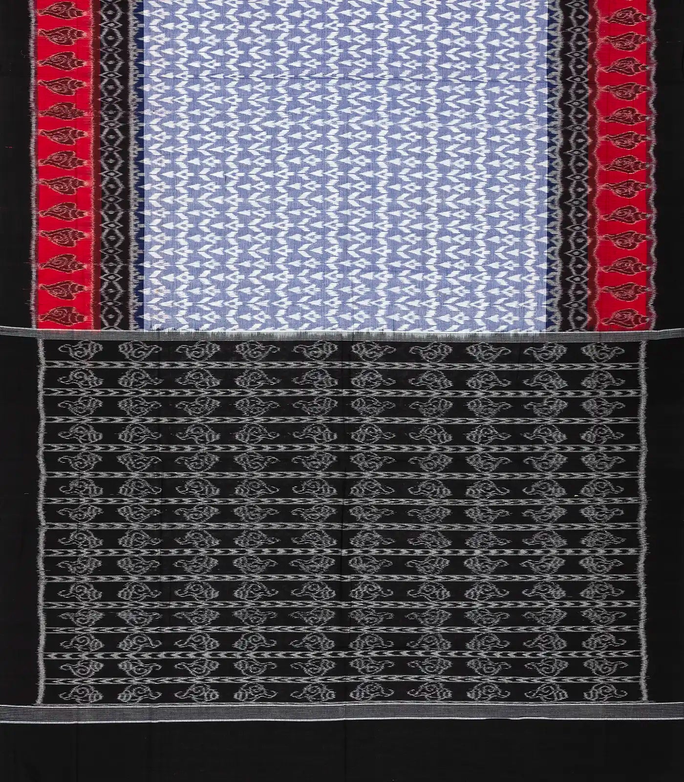 Blue And Off White Orissa Cotton Saree With Tie & Dye Motifs