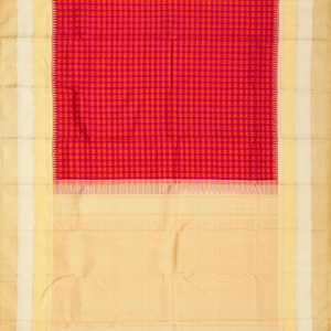 Pink & Orange Handloom Kanchipuram Korvai Silk Saree With Checks