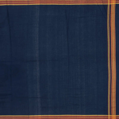 Navy Blue Handloom Bhujodi Cotton Saree With Stripes